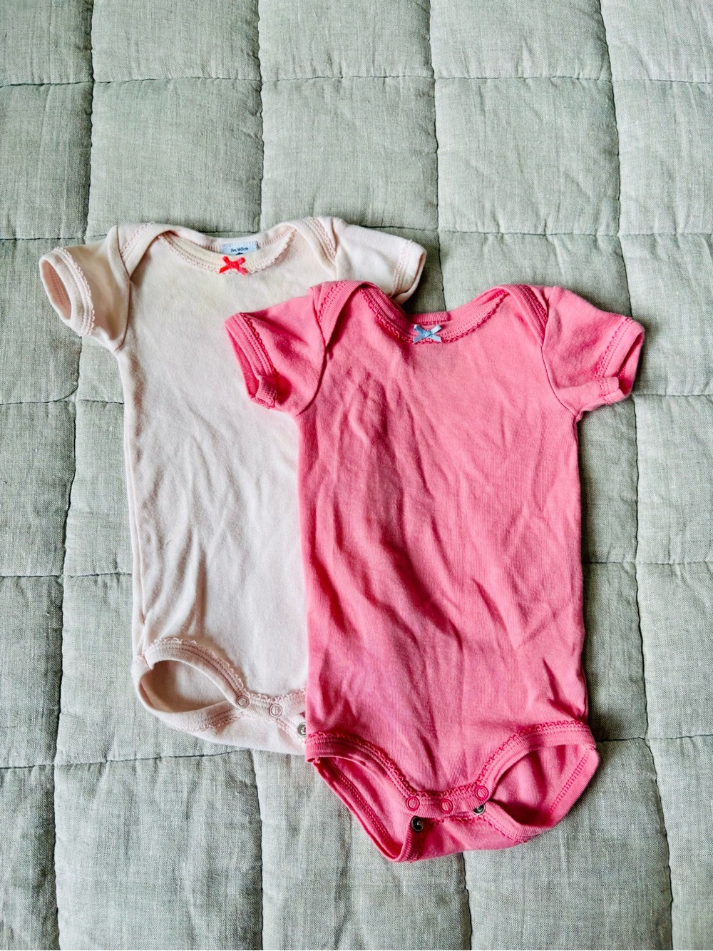 Petit Bateau Pink and Light Pink Short-Sleeve Baby Bodysuits, 0-3m